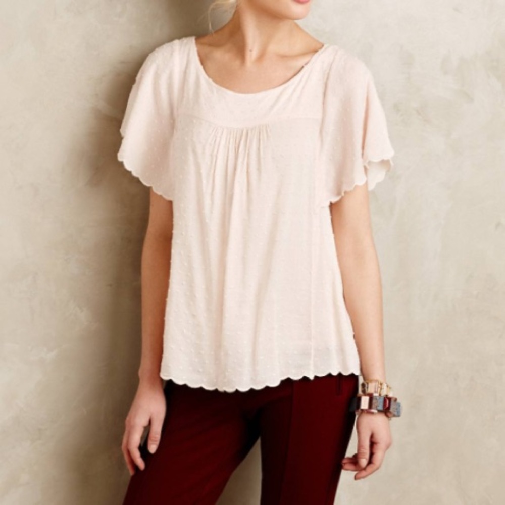 Anthropologie pink flutter sleeve blouse